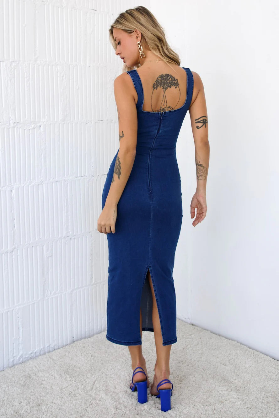 Momentum Maker Midi Dress Dark Denim